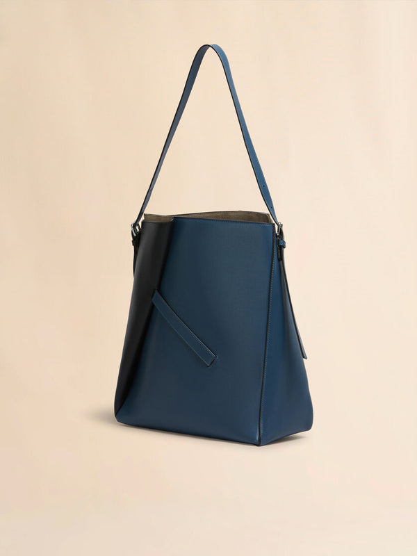 [MARNI] Deep Blue and Black Leather Reverse Hobo Bag - Opal/Black