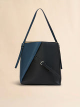 [MARNI] Deep Blue and Black Leather Reverse Hobo Bag - Opal/Black