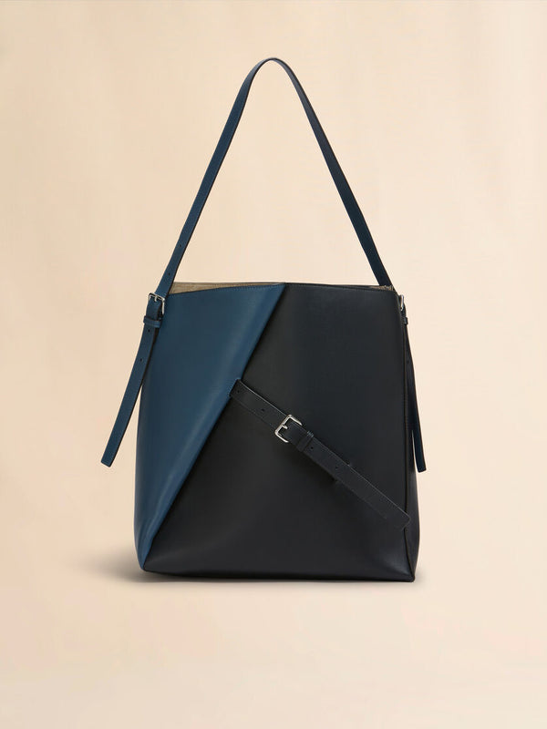 [MARNI] Deep Blue and Black Leather Reverse Hobo Bag - Opal/Black