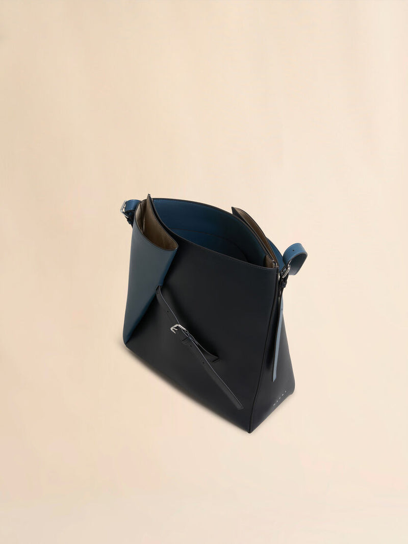 [MARNI] Deep Blue and Black Leather Reverse Hobo Bag - Opal/Black
