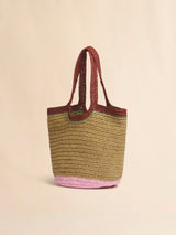 Burgundy and pink paper raffia Seaside hobo bag