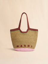 Burgundy and pink paper raffia Seaside hobo bag