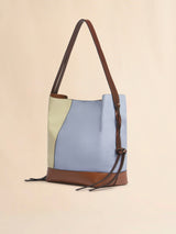 Blue cream and brown leather Pod 2.0 small hobo bag