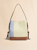 Blue cream and brown leather Pod 2.0 small hobo bag
