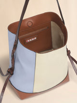 Blue cream and brown leather Pod 2.0 small hobo bag