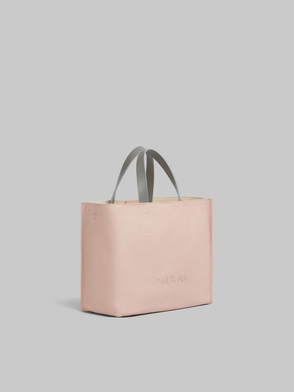 [MARNI] Leather Museo Soft Tote Bag with Marni Symbol Embroidery - Camellia/ Winter Wheat