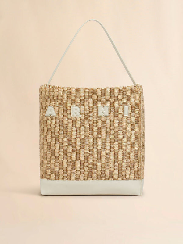[Marni] Medium Natural Woven Fabric Museo Hobo Bag - Natural