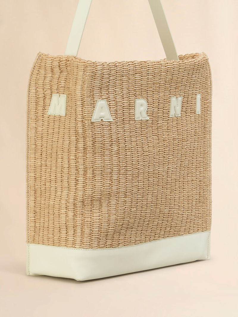 [Marni] Medium Natural Woven Fabric Museo Hobo Bag - Natural