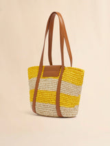 [Marni] Small Stripe Raffia Effect Trunkaroo Beach Bag - Natural/D.Lemon