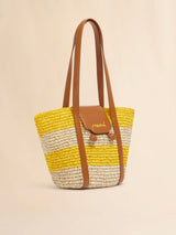 [Marni] Small Stripe Raffia Effect Trunkaroo Beach Bag - Natural/D.Lemon