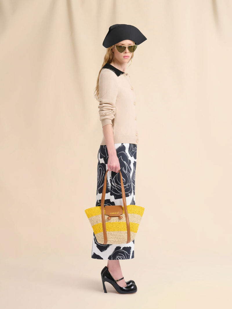 [Marni] Small Stripe Raffia Effect Trunkaroo Beach Bag - Natural/D.Lemon