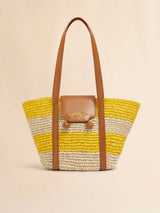 [Marni] Small Stripe Raffia Effect Trunkaroo Beach Bag - Natural/D.Lemon