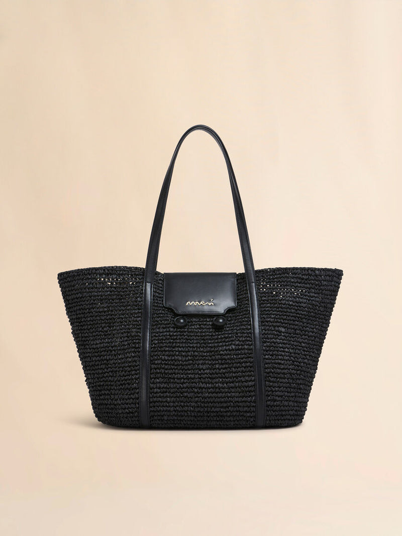 [Marni] Medium Raffia Effect Trunkaroo Beach Bag - Black