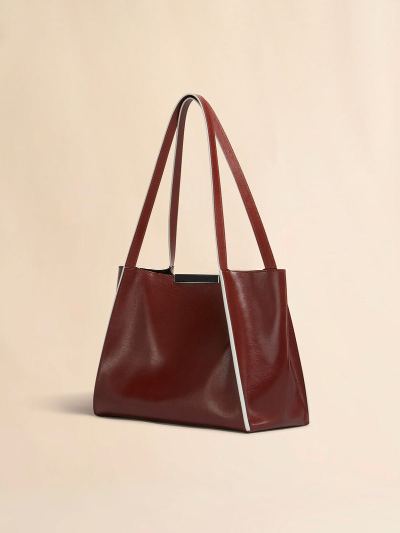 [Marni] Brown leather Cresta E/W small tote bag