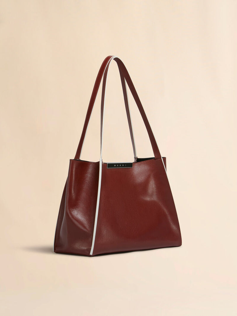 [Marni] Brown leather Cresta E/W small tote bag