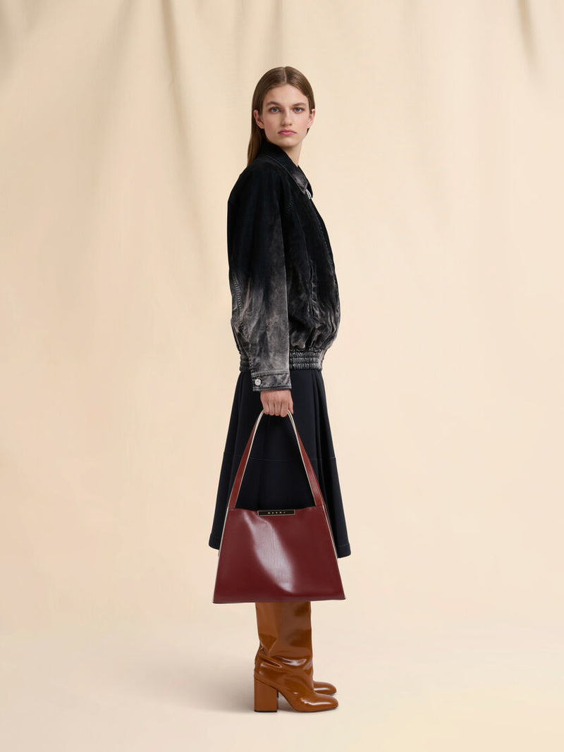 [Marni] Brown leather Cresta E/W small tote bag