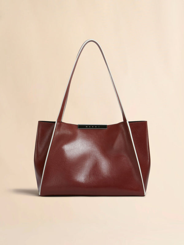 [Marni] Brown leather Cresta E/W small tote bag