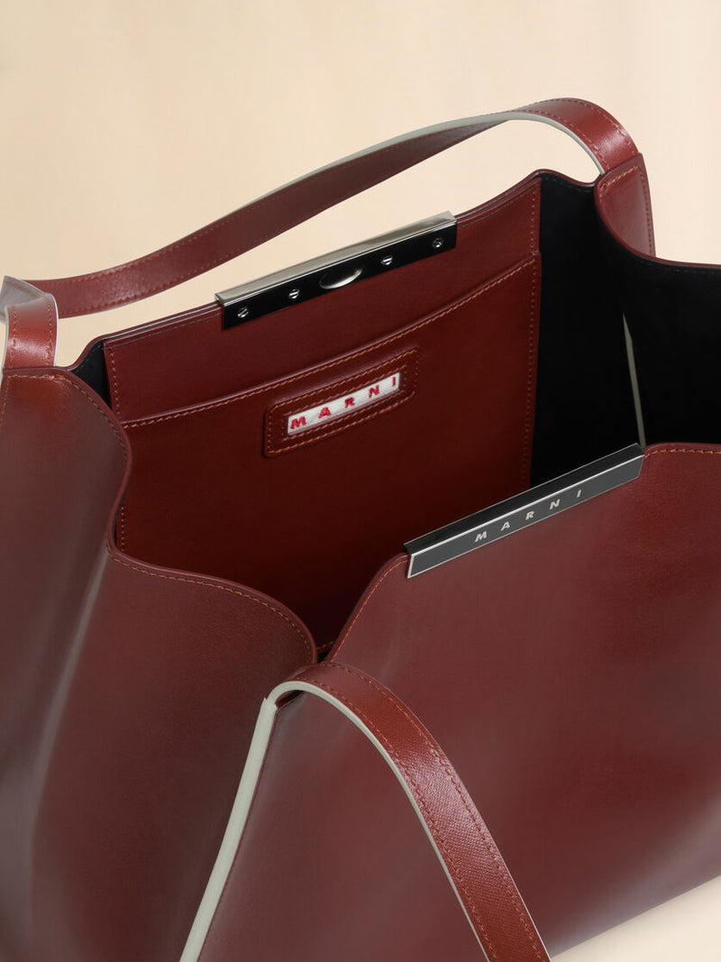 [Marni] Brown leather Cresta E/W small tote bag