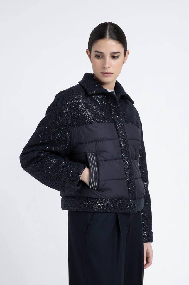 [PESERICO] LUREX FABRIC DOWN JACKET SEQUINS - INKWELL BLUE