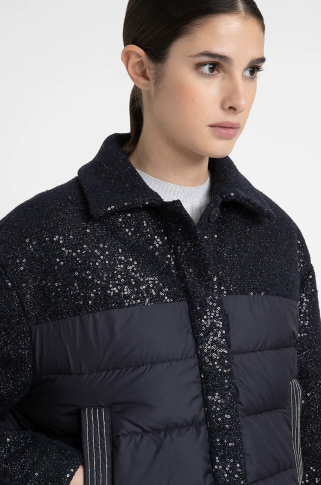 [PESERICO] LUREX FABRIC DOWN JACKET SEQUINS - INKWELL BLUE