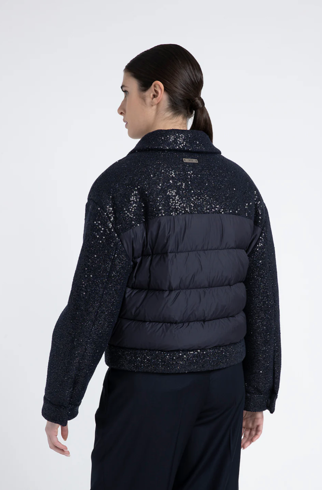 [PESERICO] LUREX FABRIC DOWN JACKET SEQUINS - INKWELL BLUE