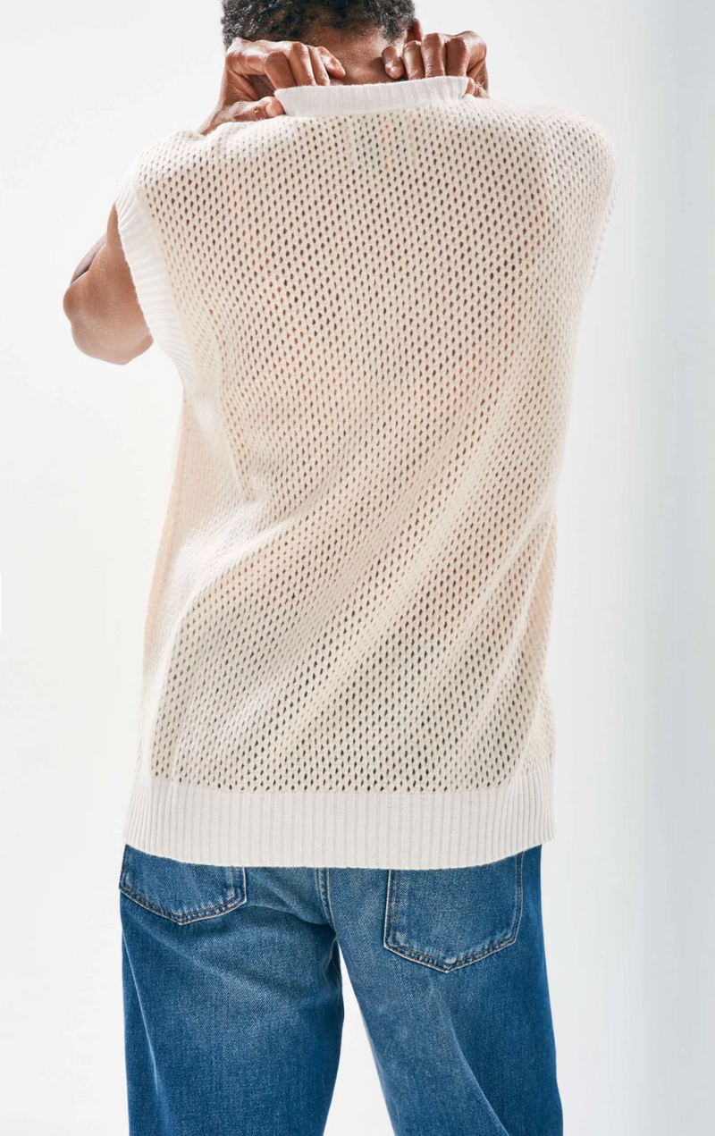[Jumper1234] Cashmere Holey Tank - Cream Lily