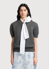 Grey wool-cashmere jumper with embroidered flowers