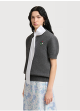 Grey wool-cashmere jumper with embroidered flowers
