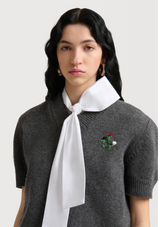 Grey wool-cashmere jumper with embroidered flowers