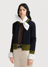 wool blend cardigan with contrast trims