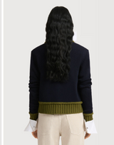 wool blend cardigan with contrast trims