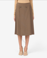 Drawstring Coated Wool Midi Skirt