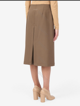 Drawstring Coated Wool Midi Skirt