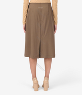 Drawstring Coated Wool Midi Skirt