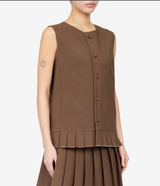 Pleated wool blend sleeveless top