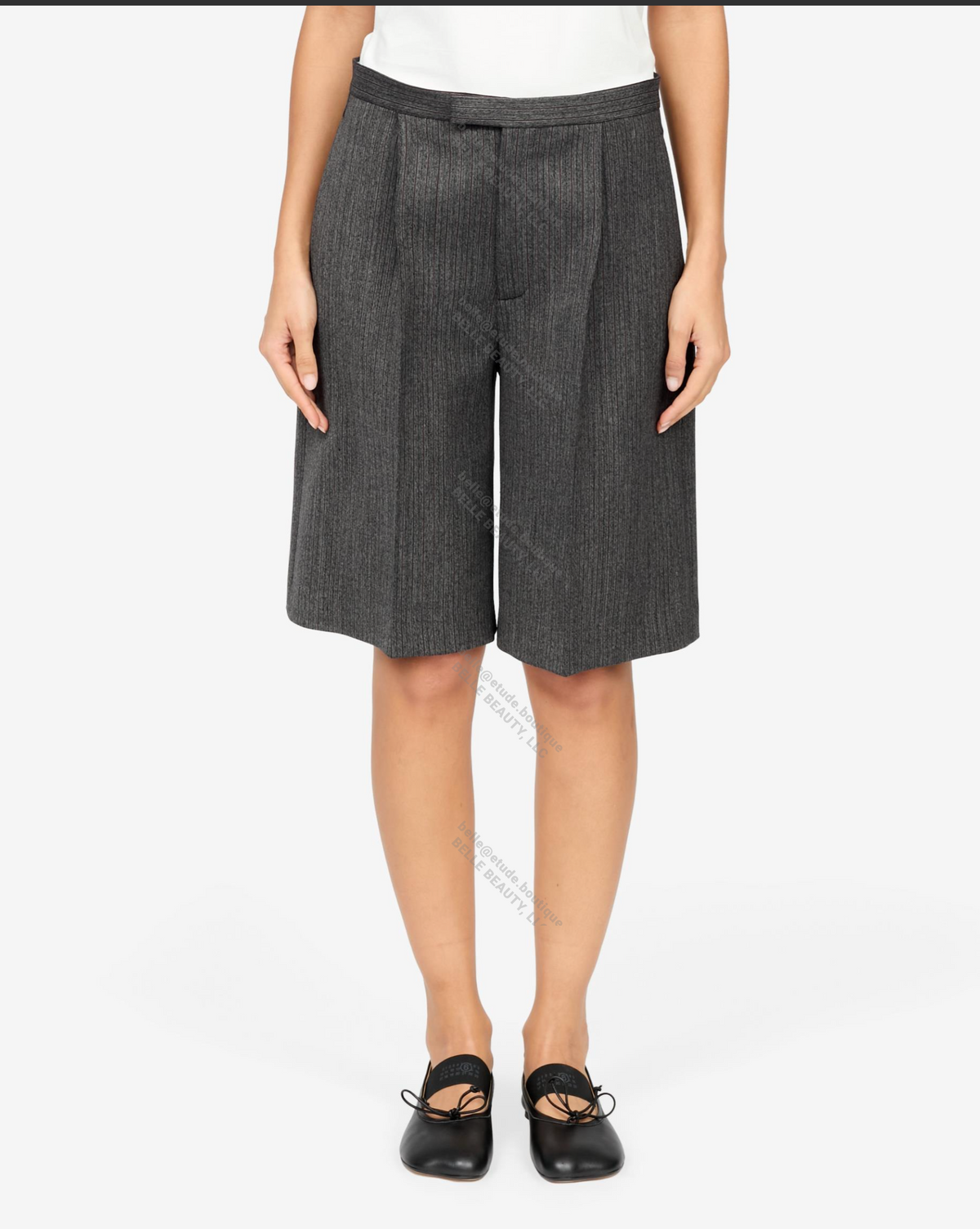 Striped Wool Blend Tailored Shorts