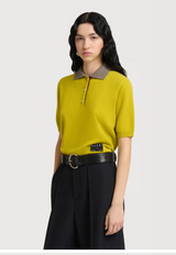 Yellow cashmere polo shirt with contrast collar