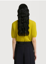 Yellow cashmere polo shirt with contrast collar