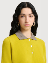 Yellow cashmere polo shirt with contrast collar