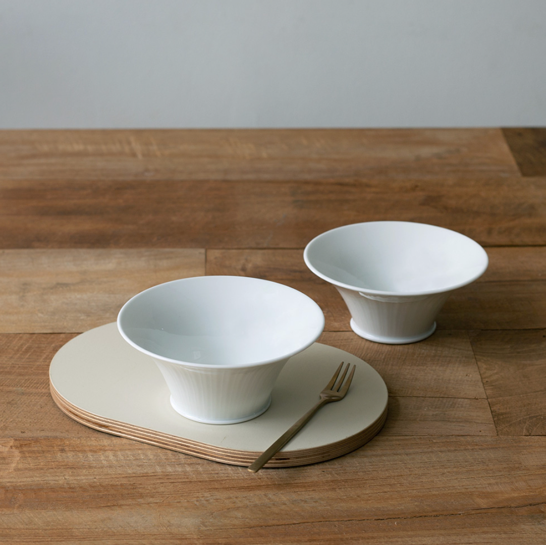 White Flared Striped Dessert Bowl  - 나팔 줄무늬 디져트 볼