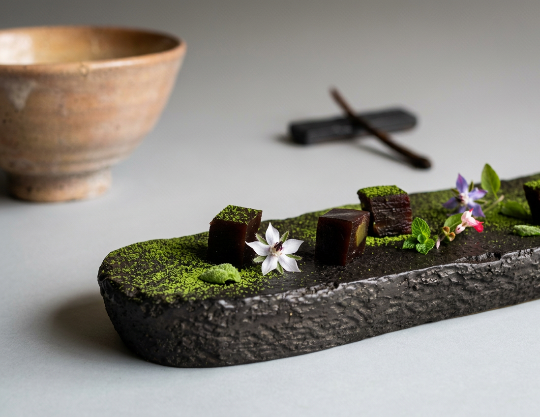 Vintage Black Tile Serving Plate - 타원 맷돌접시