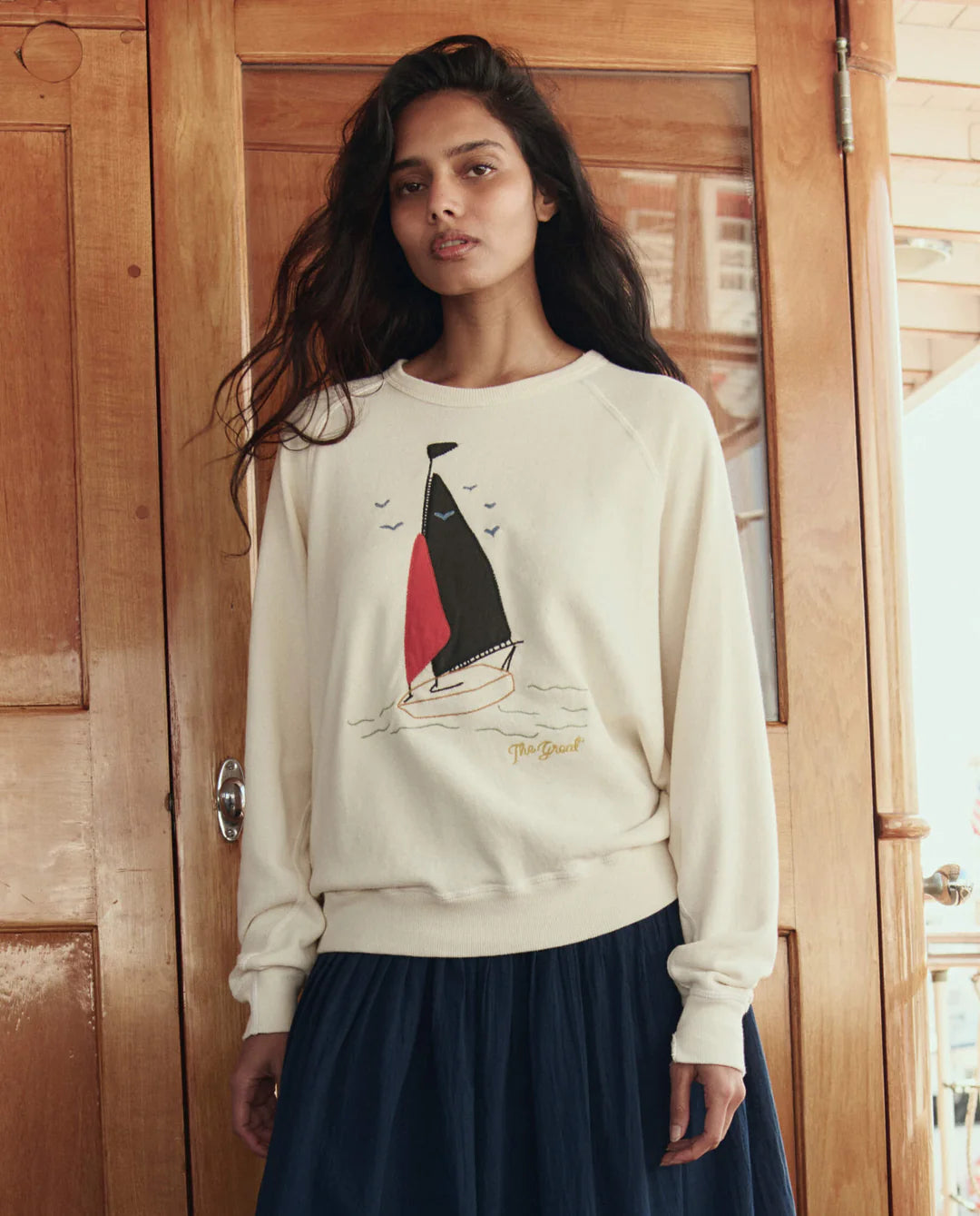 The College Sweatshirt w/ Sailing Boat Applique