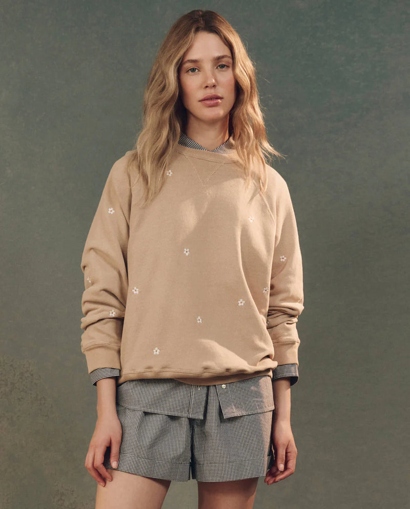 [The Great] The Slouch Sweatshirt - Khaki W/ Daisy Embroidery