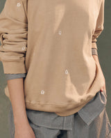 [The Great] The Slouch Sweatshirt - Khaki W/ Daisy Embroidery