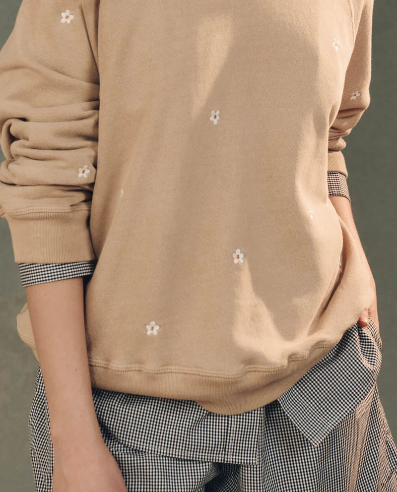 [The Great] The Slouch Sweatshirt - Khaki W/ Daisy Embroidery