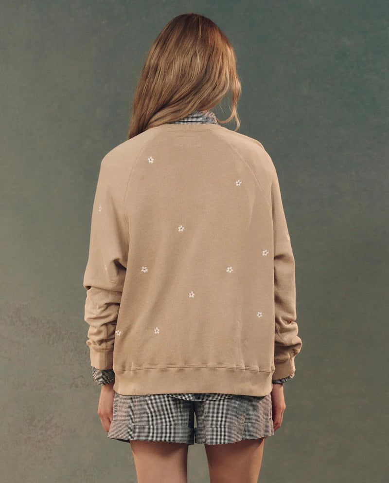 [The Great] The Slouch Sweatshirt - Khaki W/ Daisy Embroidery