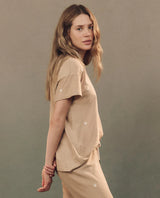 [The Great] The Boxy Crew - Khaki W/ Daisy Embroidery