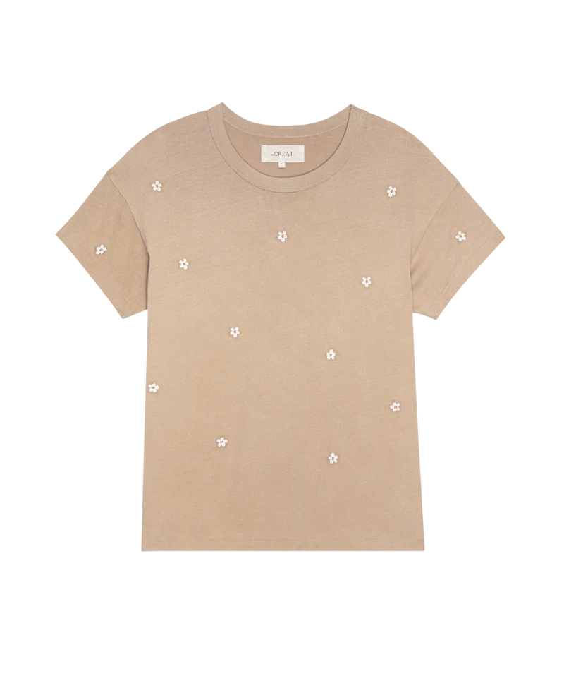[The Great] The Boxy Crew - Khaki W/ Daisy Embroidery