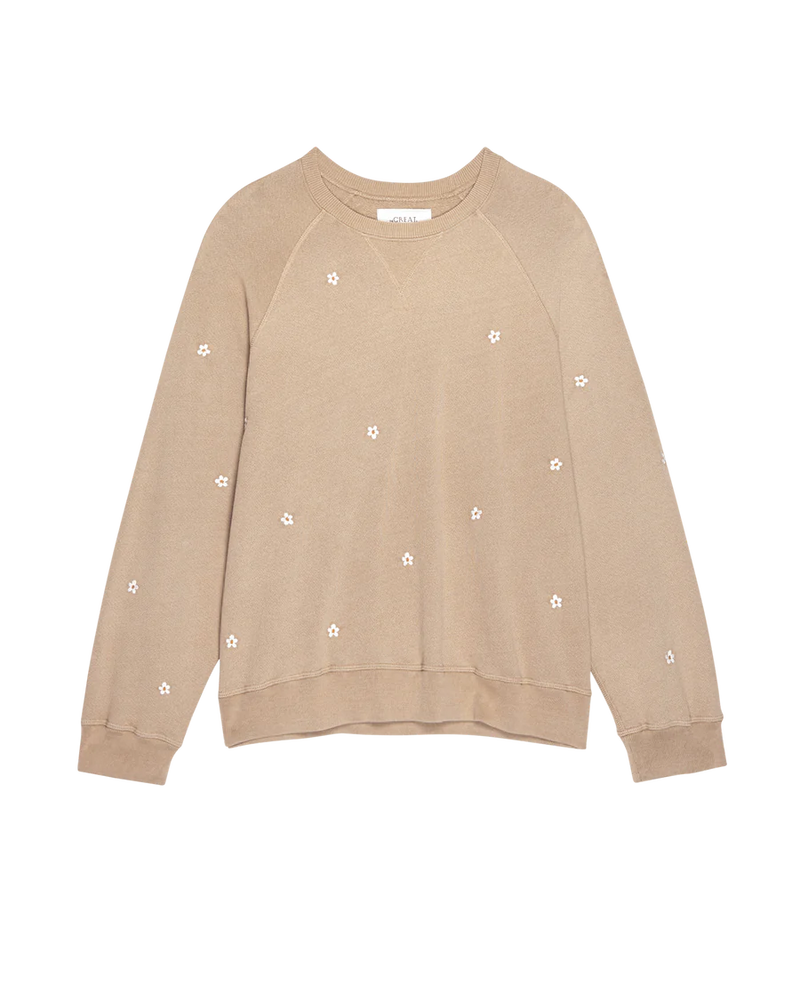 [The Great] The Slouch Sweatshirt - Khaki W/ Daisy Embroidery