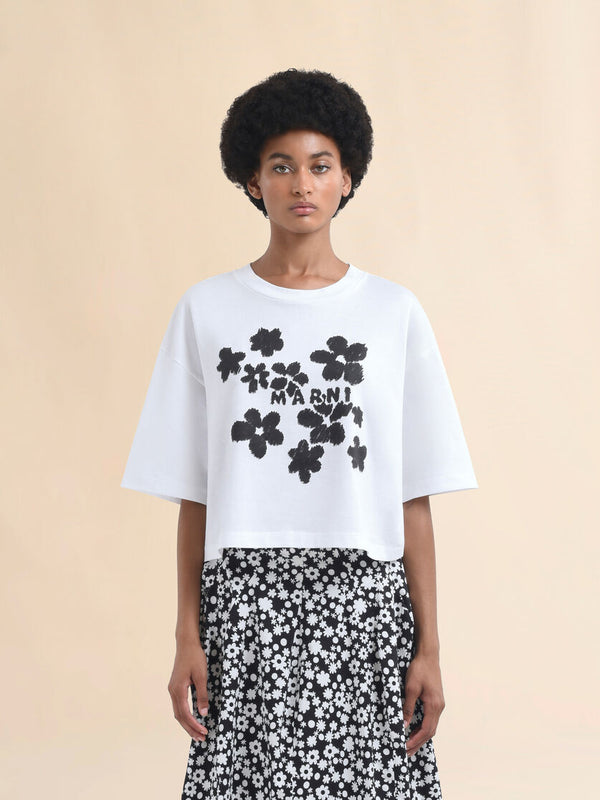 [MARNI] Daisy Garden Print Jersey Cotton T-shirt - Lily White